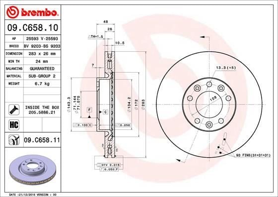 Ön Fren Aynası Astra L 21 Combo E 18 Berlıngo 18 C4 13 Partner 18 308 Iı-Iıı 13 Rıfter 18 283X48X5Dl Havalı