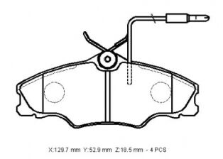 4251.32 - Peugeot 406- 95/04; Ön Fren Balatası (4 Kablolu) (Disk)(129,7X52,9X18,5)(Bramax)