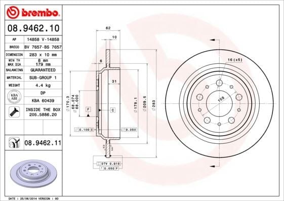 ARKA FREN DISK AYNA VOLVO S70 96 00 V70 96 00 XC70 99 04