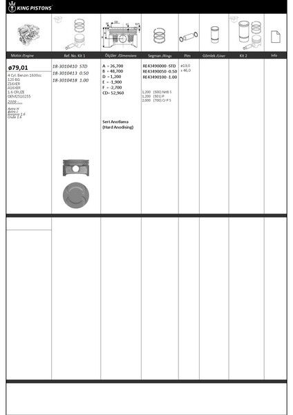 Piston Segman 0.50 Astra H-J Insıgnıa A-Mokka-Zafıra B-Trax-Cruze-Aveo 1.6 16V A/B/Z16Xer-Lde 79.50Mm Riken Seg.