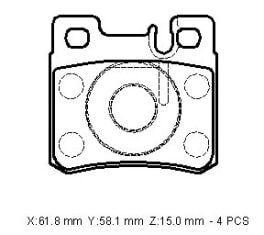 A0024200120 - Mercedes 190- W201- 83/93; Arka Fren Balatası (Kablosuz)(Disk) (61,8X58,1X13,5)(Bramax)