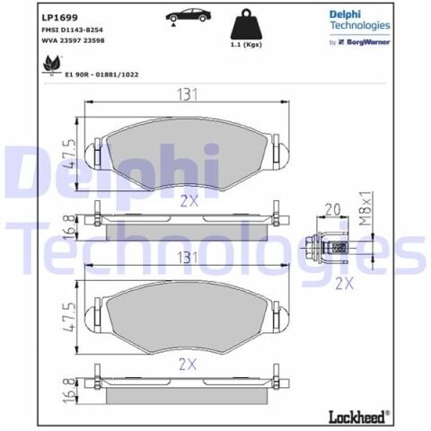 Ön Fren Balatası Peugeot P206 1.4 1.6 09/98 P306 1.4 1.6 5/93