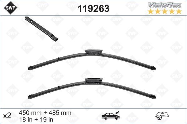 Silecek 45 48.5 X2 Flatblade Mini R55 12 R56 10 F56 13 R57 10 R58 11 R59 12