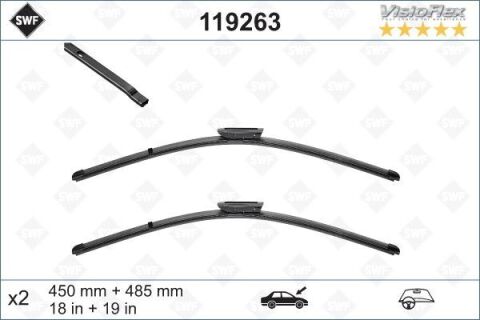 Silecek 45 48.5 X2 Flatblade Mini R55 12 R56 10 F56 13 R57 10 R58 11 R59 12
