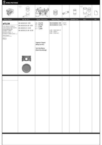 Piston Kiti 1 72.5 Std Opel Astra J Corsa E Güçlendirilmiş-A14Net Turbo-Ecotec 2011 ... -B14N