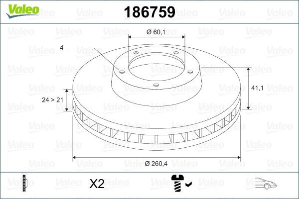 Ön Fren Aynası Corsa C - Combo C 01 11 Merıva A 03 10 Tıgra 04 09 260X24X4Dl Havalı