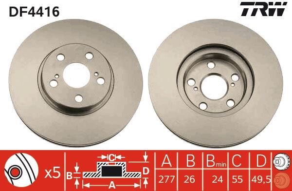 ÖN FREN DİSKİ HAVA KANALLI TOYOTA AVENSIS 1.6L 3ZZFE VVTi ZZT250 03-08 / 2.0L 1AZFSE AZT250 03-08 277 çap x 5 bijon - Takım disk fiyatıdır