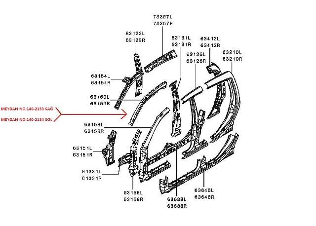 Mıtsubıshı L200- Pıck Up- 06/15; Ön Direk Üst İç Sacı Orta Sağ Siyah (çift Kabin) (orijinal) - 5311B096T