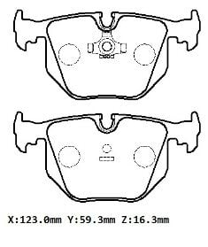 34211159344 - Bmw 7 Serı- E38- 94/01; Arka Fren Balatası (Kablosuz) (Disk) (123X59,3X16,3) (Bramax)