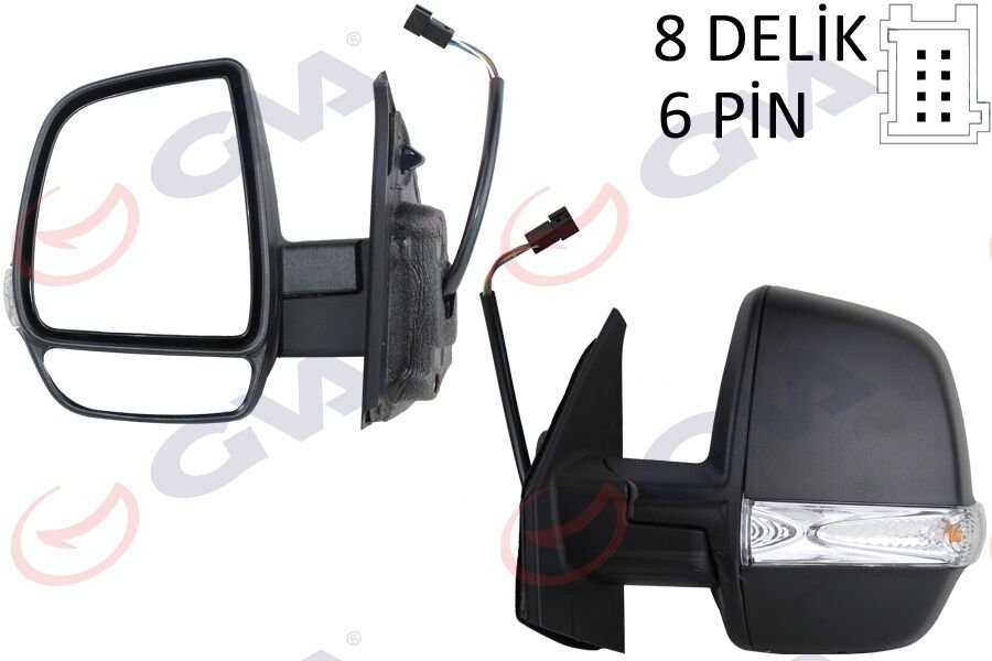 Dış Dikiz Aynası Sol Doblo 11 Elektrikli Ortadan Sinyalli Siyah Kapaklı Çift Cam Konveks 6 Fiş Vm-669Ehl