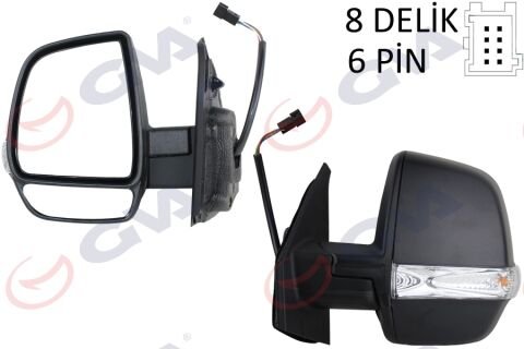 Dış Dikiz Aynası Sol Doblo 11 Elektrikli Ortadan Sinyalli Siyah Kapaklı Çift Cam Konveks 6 Fiş Vm-669Ehl