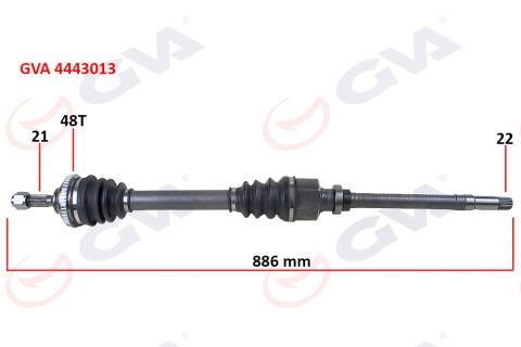 KOMPLE AKS SAĞ PEUGEOT 206 1.6i 98-06 TU5 ABS Lİ 48 DİŞ 886mm