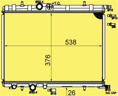 RADYATÖR 307 00 C4 04 1.4 16V-1.6 16V-PARTNER-BERLINGO 97 2.0 HDI 00 AC KLİMASIZ MEK 544x380x23