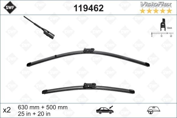 Silecek Swf Visioflex Flat Blade X2 630 500 Mm Volvo S90 V90 Xc90 03/2015 Porsche Taycan 2019 Audı A6 A7 A8 Q3 Q5 Q8