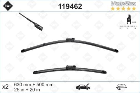 Silecek Swf Visioflex Flat Blade X2 630 500 Mm Volvo S90 V90 Xc90 03/2015 Porsche Taycan 2019 Audı A6 A7 A8 Q3 Q5 Q8