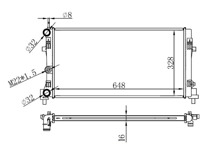 RADYATÖR BRAZİNG A1-IBIZA V-POLO 1.2-1.4-1.6 09 AC KLİMASIZ MEK 648x326x16