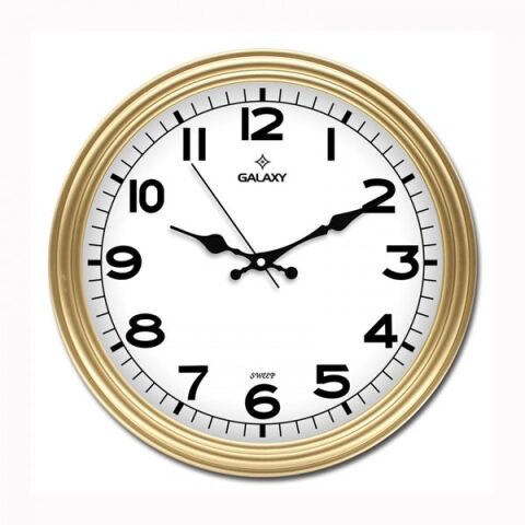 DUVAR SAATİ ALTIN SARISI ÇERÇEVE ÇAP:30CM AKRİLİK BOYALI ABS ÇERÇEVE MİNERAL CAM SESSİZ AKAR MAKİNE PVC KADRAN KADRAN ÖLÇÜSÜ: 286MM