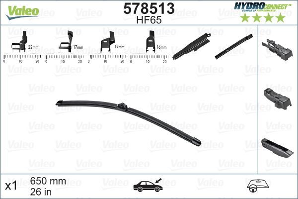 Silecek Süpürgesi Ön 65Cm X1 Muz Tipi Hydroconnect Çoklu Bağlantılı Üniversal Hf65