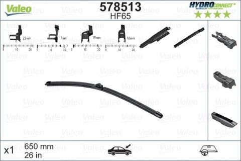 Silecek Süpürgesi Ön 65Cm X1 Muz Tipi Hydroconnect Çoklu Bağlantılı Üniversal Hf65