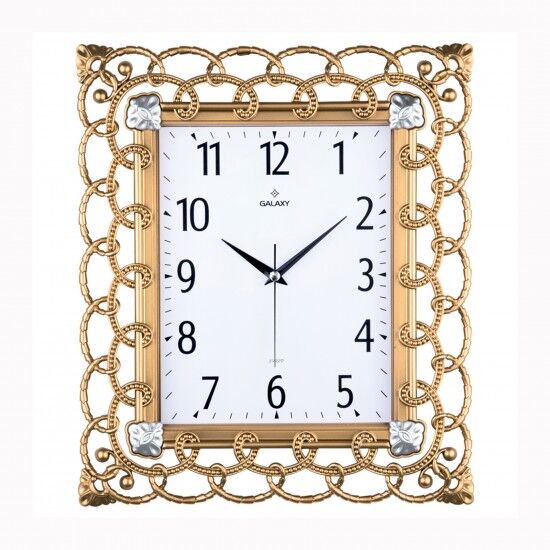 DUVAR SAATİ ALTIN SARISI ÇERÇEVE ÇAP:32.3CMX 37.5CM PVC KADRAN SESSİZ AKAR MAKİNE MİNERAL CAM AKRİLİK BOYALI 2 RENK ABS KASA KADRAN BASKI ALANI: 105X170MM KADRAN ÖLÇÜSÜ: 190X241MM