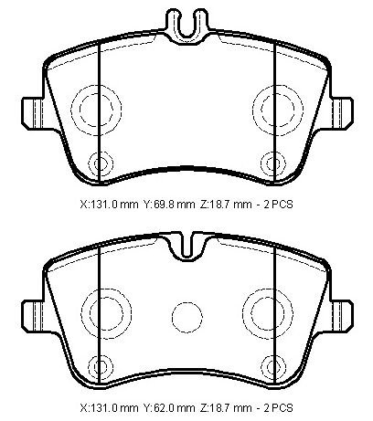 A0034202520 - Mercedes C Class- W203- 00/07; Ön Fren Balatası (Kablosuz)(Disk)(131X69,8X18,7/131X62X18,7)(Bram