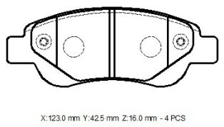 4253.27 - Cıtroen C1- 07/13; Ön Fren Balatası (Disk)(123X42,7X16)(Bramax)