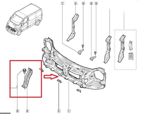 8200411893 - RENAULT TRAFIC- 2- 04/14; ÖN PANEL ORTA PARÇA (DESTEK SACI) (EAGLE BODY)