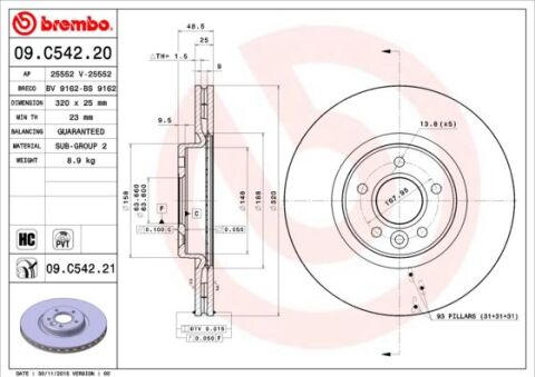 N FREN AYNASI VOLVO S40 2004-2012 C70 II 2006-2013 V40 2012 V50 2004-2012 320 X5-DL