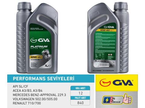 MOTOR YAĞI 10W40 1 LT PLATINUM YARI SENTETİK API SL/CF
