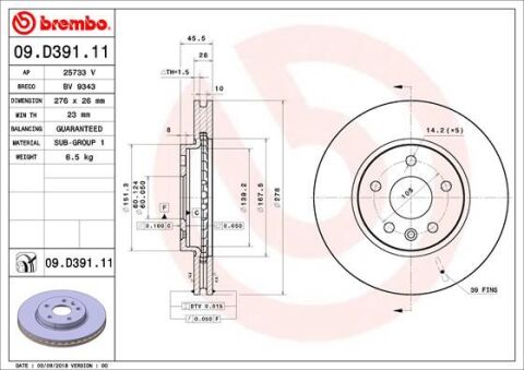 ÖN FREN AYNASI ASTRA K 15 15 İNÇ / 5 DELİK 276x26x5DL HAVALI