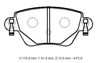 1S71-2M008-Ad - Ford Mondeo- 01/04; Arka Fren Balatası 1,8/2,0/2,5 (Disk) (115,8X51,6X15) (Bramax)