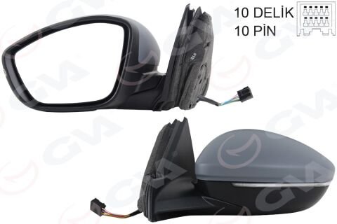 DIŞ DİKİZ AYNASI SOL ELEKTRİKLİ ISITMALI SİNYALLİ KATLANIR Ç.AYDINLATMALI ASTARLI KONVEKS 208 19- CORSA F 19- 10H10P