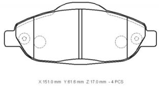 4253.93 - Peugeot 308- 08/13; Ön Fren Balatası (Kablosuz)(Disk) (151X61,6X17) (Bramax)