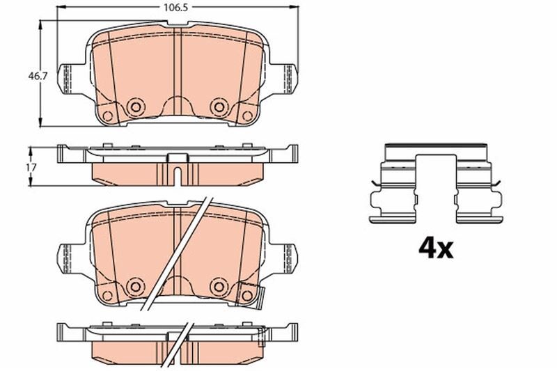 Arka Fren Balatası Opel Astra K 1.0-1.4-1.4T-1.6T-1.6 Cdtı 16 22 106.5X46.3X16.6