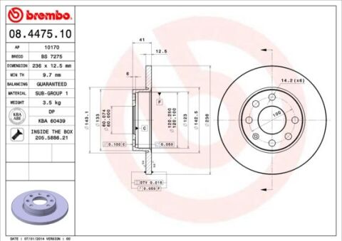 ÖN FREN AYNASI CORSA B-ASTRA F-VECTRA A-ASCONA C-COMBO B 94-01 236x13x4DL DOLU