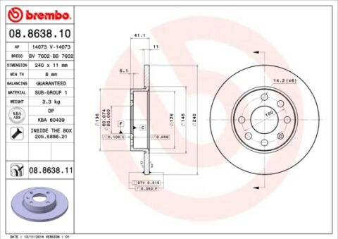 ÖN FREN AYNASI CORSA C 1.0-1.2 16V 01 11 240x11x4DL DOLU