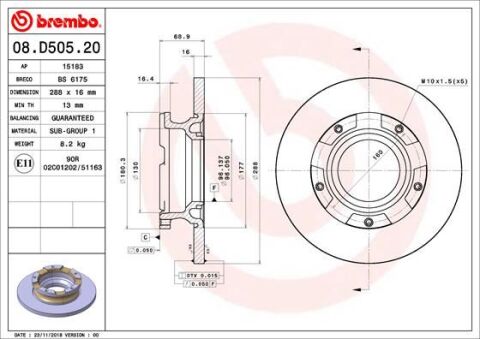 Arka Fren Dısk Aynası Transıt Custom V362 2.2Tdcı 12 Cap 288 16