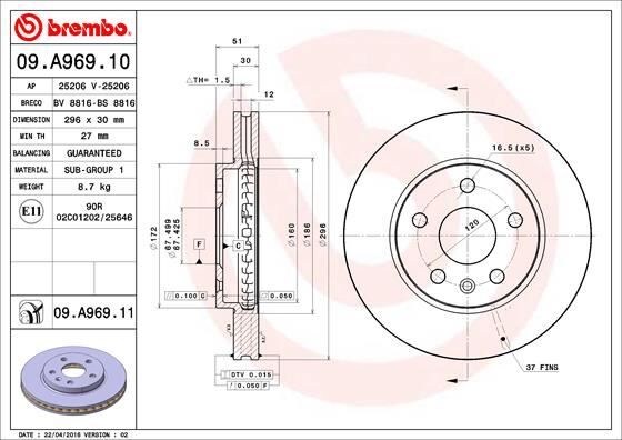 ÖN FREN AYNASI INSIGNIA A 08 SAAB 9-5 YS3G 10 16 JANT 296x30x5DLxHAVALI 13501307-569063