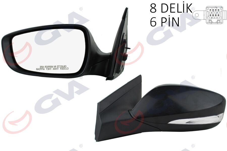 DIŞ DİKİZ AYNASI SOL BLUE 12 ELEKTRİKLİ ISITMALI SİNYALLİ SİYAH KAPAK DÜZ CAM 6 FİŞ VM-6451NEHL