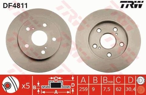 ARKA FREN AYNASI AURIS-COROLLA 1.33-1.4-1.6-1.8 259x9x5DLxHAVALI