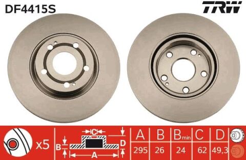 Ön Fren Aynası Adet Avensıs 2.2- 03 Corolla Verso 1.6-1.8-2.0D-2.2D 04 295X26X5Dlxhavalı