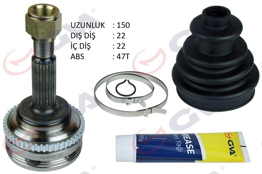 Aks Kafası Dış Ön Kalos 1.4 16V-Aveo 1.4 16V 03-08 Abs Li 47Diş Manuel 22X22X52 150Mm