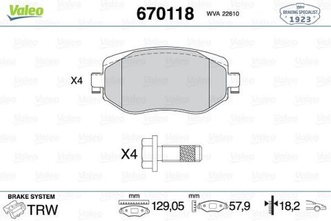 Ön Fren Balatası Renault Megane Iv 15 Tüm Motor Tipleri G:129Mm Y:58.4 Mm K:18Mm