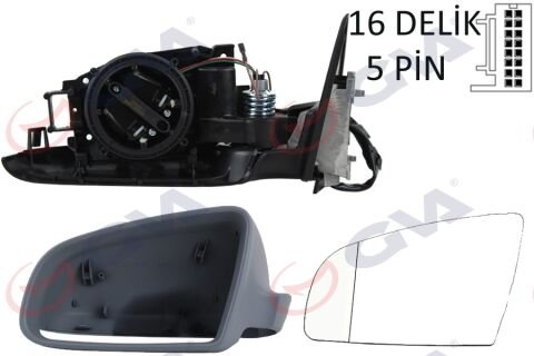 DIŞ DİKİZ AYNASI SOL A3 03 ELEKTRİKLİ ISITMALI 3 KAPILI ASTARLI ASFERİKLI 5 FİŞ VM-011EHAL