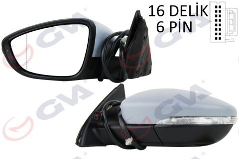 Dış Dikiz Aynası Sol Jetta 11 Elektrikli Isıtmalı Sinyalli Astarlı Asferik 7 Fiş Vm-6381Ehpal