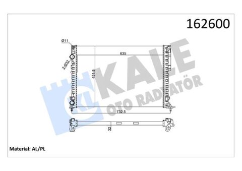 Radyatör Lgn 97-01 -Espace Iıı 99-02 1.6-1.8-2.0-1.9D Klimasız Mek 635X425X18 2 Sıra Al Pl