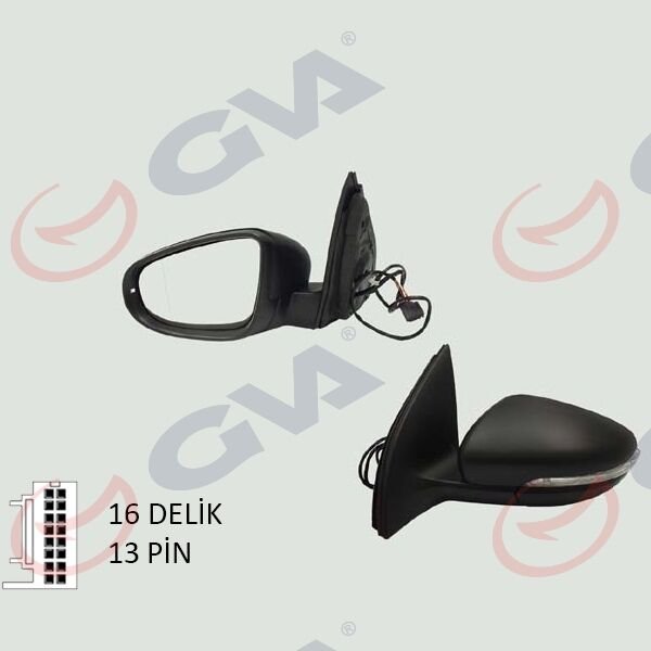 Dış Dikiz Aynası Sol Golf 09 Elektrikli Isıtmalı Sinyalli Asferik 6 Fiş Vm-6197Ehpal