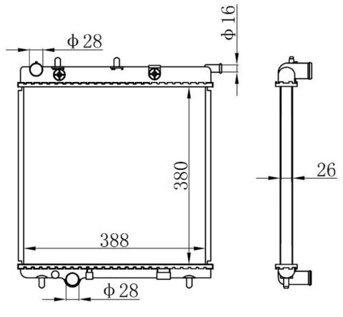 RADYATÖR C2-C3-207-1007 1.4-1.4 16V-1.6 16V-1.4HDI KLİMASIZ MEK 398x380x23