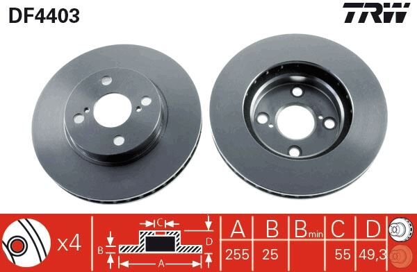 Ön Fren Aynası Corolla 1.4-1.6-1.8 Vvt-İ 01/02 255X25X4Dlxhavalı