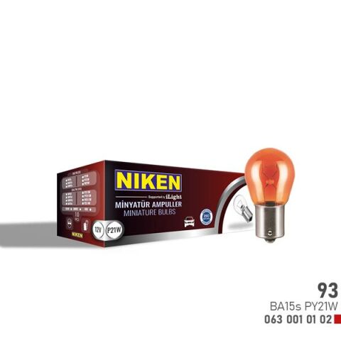 NIKEN 93 AMPUL DÜZ BA15s PY21W AMBE 12V 10LU